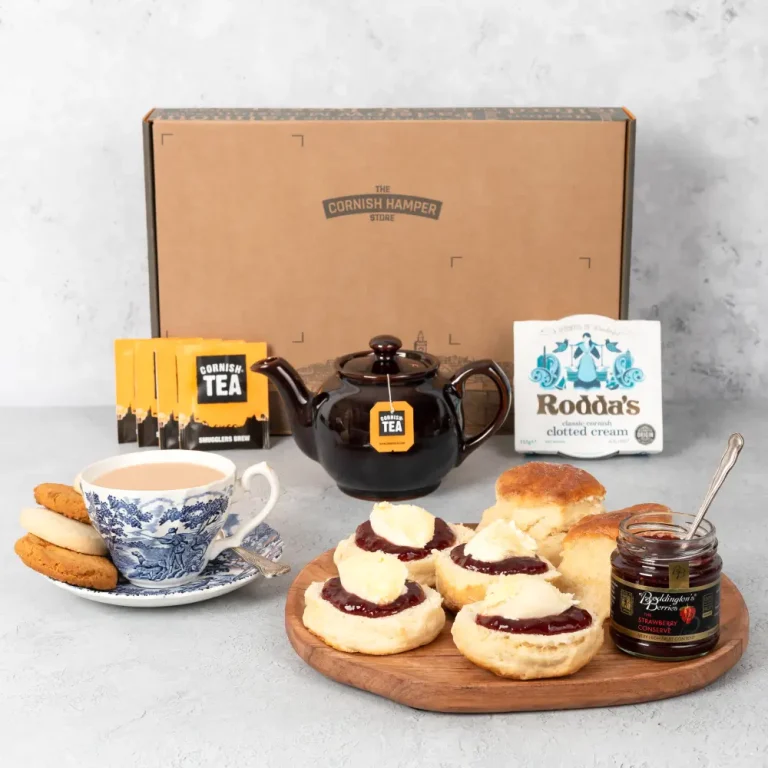 Cornish cream tea hamper for two , served and ready to enjoy