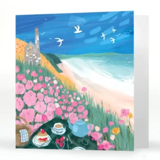 Whistlefish greetings card with Cornish scene clifftop beach scene