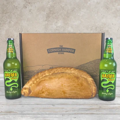 Giant pasty with 2 bottles of Rattler