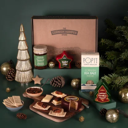 The Christmas Cheese Hamper filled with Mouse House cheeses in Christmas pudding, Festive Star and Christmas Tree shapes