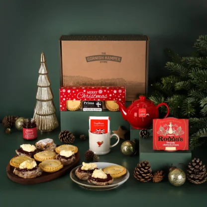 Christmas Cream Tea Hamper with Rodda's brandy clotted cream, Prima's luxury mince pies, Sisley's Winter Preserve and scones