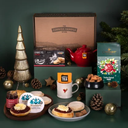 The Gluten Free Christmas Cream Tea Hamper featuring mince pies and a cream tea kit suitable for coeliacs