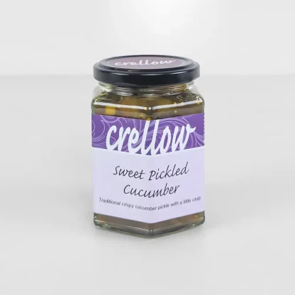 Crellow Sweet Pickled Cucumber in glass jar with purple labelling