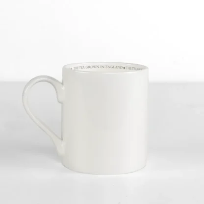 White Tregothnan mug with inscription inside stating the tea grown in England