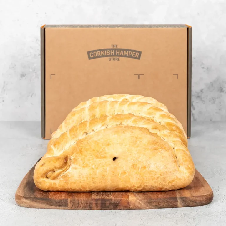 A trio of traditional Cornish pasties, pre-baked and ready to eat