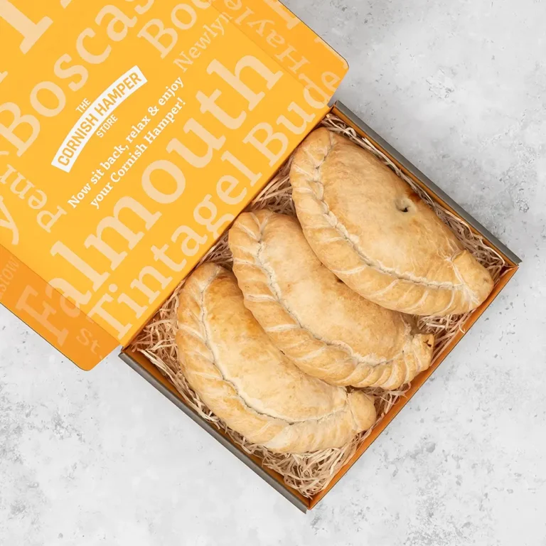 Trio of pasties inside a postal gift box