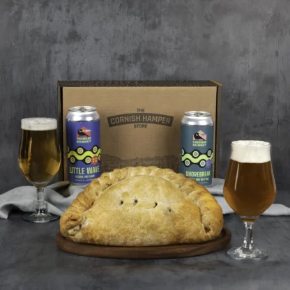 Father's Day giant pasty and non alcoholic beer gift hamper. Contains alcohol free lager and hazy pale