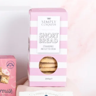 Simply Cornish Strawberries and Clotted Cream Shortbread Biscuits in a pink and white box