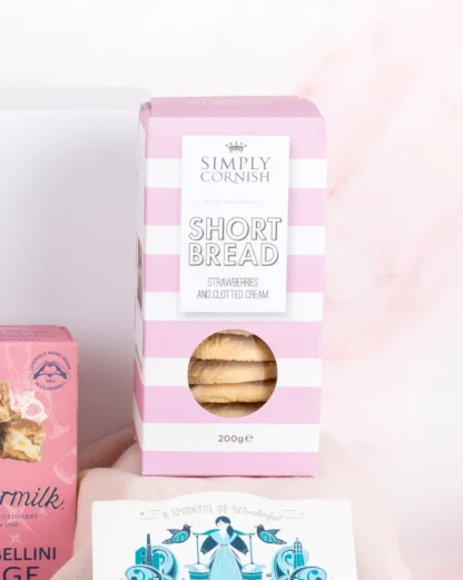Simply Cornish Strawberries and Clotted Cream Shortbread Biscuits in a pink and white box