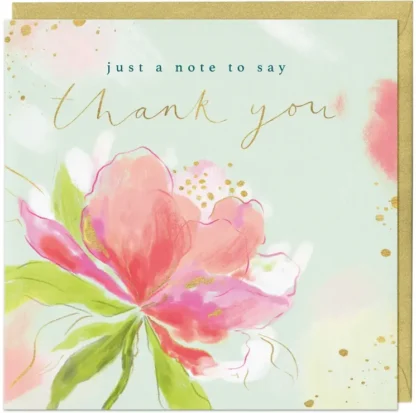 Thank you greetings card by whistlefish with pink blooms and golden text