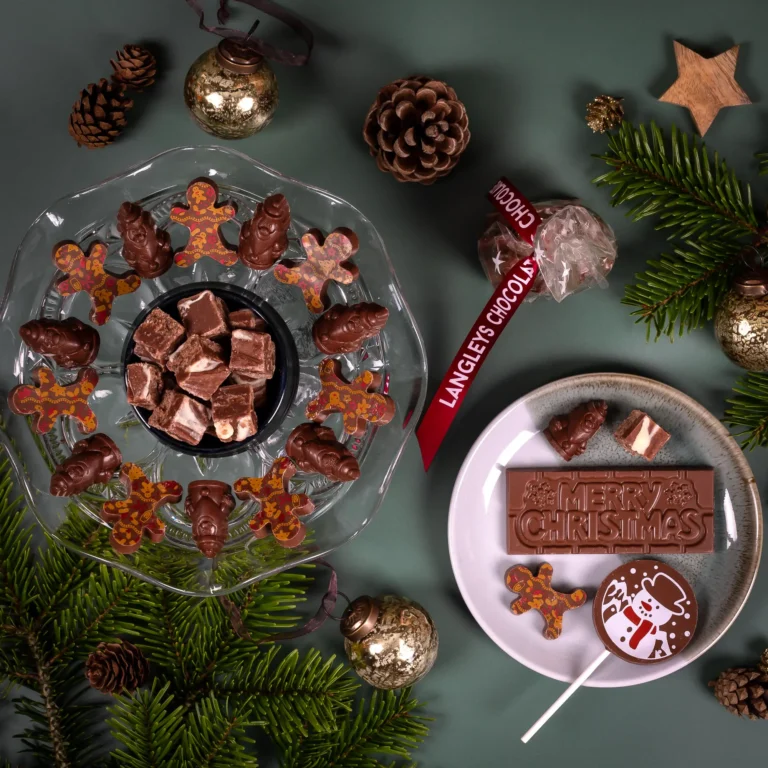 The Festive Chocolate Hamper with chocolate Santa's, snowman lolly, chocolate gingerbread and a Merry Christmas chocolate bar