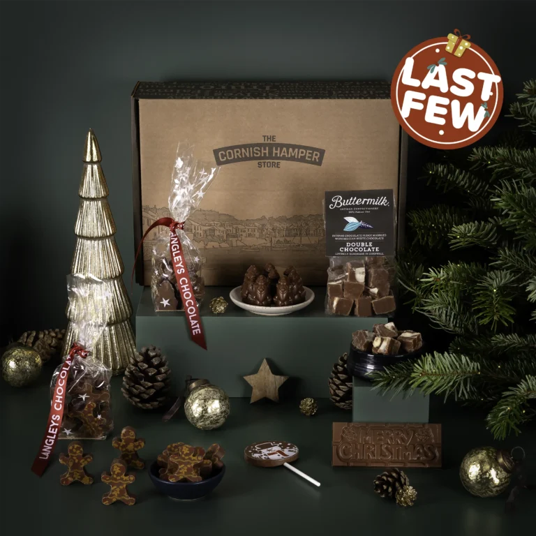 The Festive Chocolate Hamper with chocolate Santa's, snowman lolly, chocolate gingerbread and a Merry Christmas chocolate bar