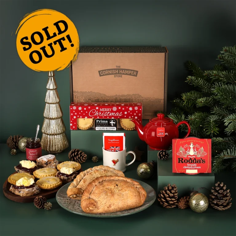 The Cornish Christmas Pasty & Cream Tea Hamper Gift with scones, jam, clotted cream and a turkey pasty