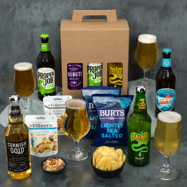 Father's Day craft beer and cider gift set with a selection of Cornish drinks, nuts and crisps