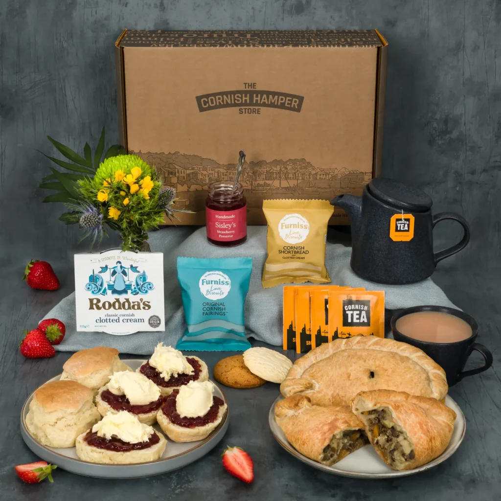 Father's Day Hamper filled with Cornish cream teas and traditional steak pasties made in Cornwall