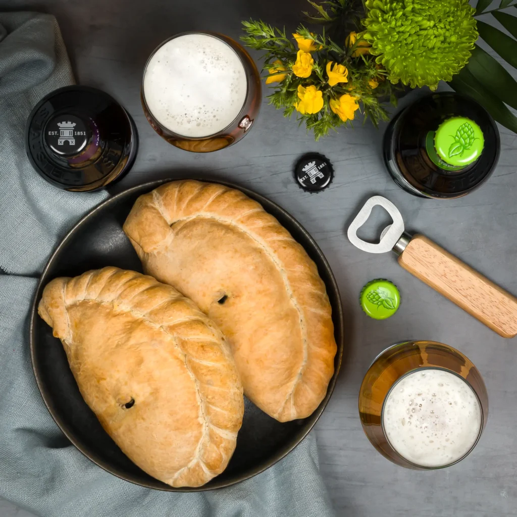 Dad's Pasties beside refreshing Cornish craft beers