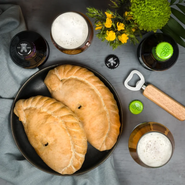 Dad's Pasties beside refreshing Cornish craft beers