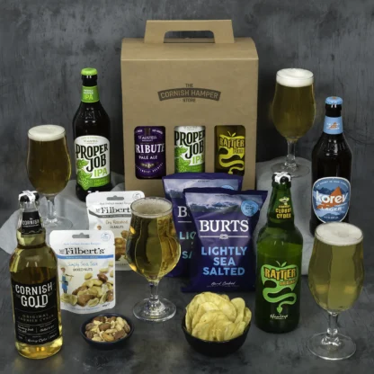 Father's Day craft beer and cider gift set with a selection of Cornish drinks, nuts and crisps