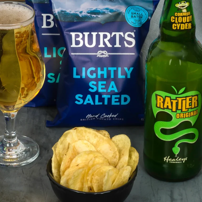 Rattler original cornish cloudy cyder with a bowl of sea salted crisps
