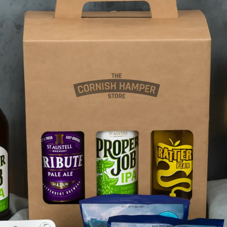 Cornish Hamper Store Beer and Cider Gift Set with Rattler Pear, Proper Job and Tribute