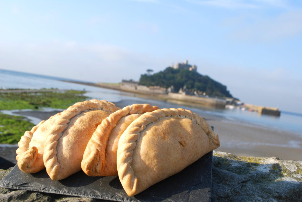 Cornish pasties with St Michaels Mount in the background
